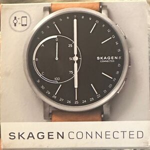 Skagen Connected Watch with Black Dial and Tan Leather Strap